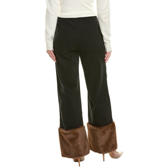 WeWoreWhat Faux Fur Straight Leg Jean Black Denim & Brown Faux Fur - Reemoly - Picture 2 of 7